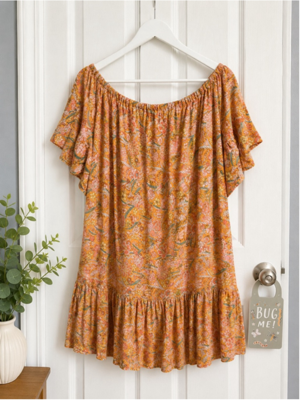 Rachel Zoe Floral Off Shoulder Peasant Tunic Top Orange Boho Plus Size Approx 2X - Picture 4 of 10